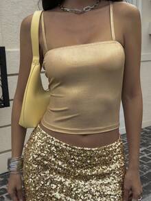 DAZY Gold Spaghetti Strap Party Club Night Camisole For Women Summer Rave - Gold - View 5