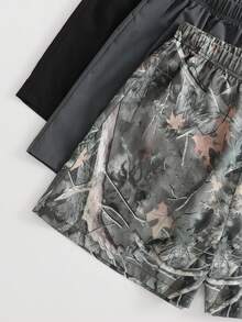 SHEIN 三件套少女夏季短裤套装，黑色、深灰色、印花图案，百搭的颜色组合，时尚百搭，适合日常穿着和旅行。 - 彩色 - 查看 6