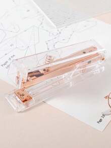 1 pieza Grapadora transparente, suministro de oficina conveniente, para encuadernar documentos, diseño compacto y portátil, interior de metal, apariencia elegante (Longitud 13 cm, Ancho 3,5 cm, Altura 6,5 cm) - Multicolor - Ver 5