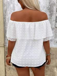 Breezaya Plus Size Women's Jacquard Casual Shirt, Suitable For Dates, Romantic, Daily Wear, Fashion, Commuting, Spring/Summer - White - View 2
