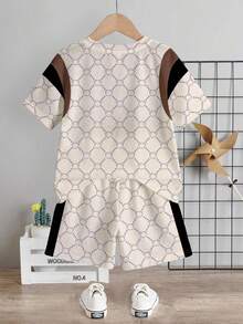 SHEIN Young Boy Letter Print Round Neck Short Sleeve T-Shirt And Shorts Casual Minimalist Outfit, Suitable For Spring/Summer Daily Wear - Multicolor - View 3