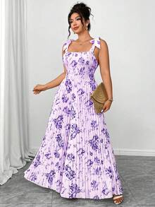 Elenzga Bộ jumpsuit xếp ly in họa tiết dành cho nữ cỡ lớn, thanh lịch và co giãn, thiết kế vạt chéo ngực, eo thắt, dây buộc hình bướm, phù hợp cho kỳ nghỉ hè, tiệc trà chiều, đi chơi, đi làm, đa năng. - Nhiều màu - Xem 5