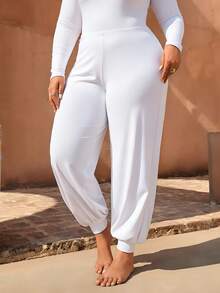 Swim Mulvari Quần ống rộng màu trơn có dây rút dành cho nữ cỡ lớn, kiểu quần Burkini. - trắng - Xem 4