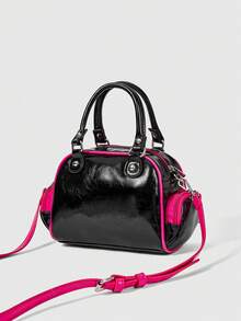 ROMWE Grunge Punk Women Cartoon Graphic Fashion Commuting Top Handle Bag - Black banged rose red - View 4