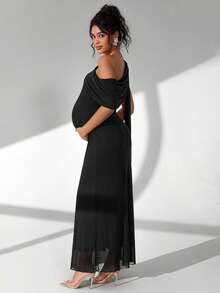 Cheriluna Maternity 优雅纯色不对称肩部孕妇摄影连衣裙 - 黑色 - 查看 4
