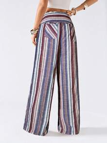 LYSMO 2026 New Minimalist Colorblock Striped Wide Leg Pants, Casual & Office Wear For Women, Spring/Summer - Multicolor - View 2