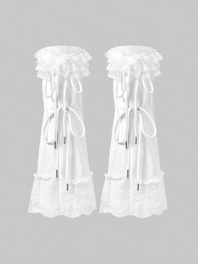 ROMWE Kawaii 1 Đôi tất dài kiểu Lolita dễ thương cho bé gái, có dây buộc đôi bằng ren và sừng nhỏ, thích hợp cho các bữa tiệc, JK, mặc đi chơi, v.v.