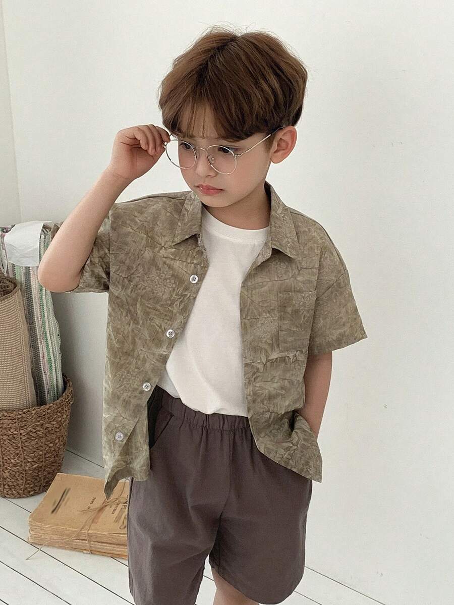DAZY Camisa de manga corta con cuello texturizado para niños pequeños - Caqui - Ver 1