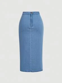 SHEIN MOD Váy ngắn denim xếp ly dáng rộng dành cho nữ, thích hợp mặc đi chơi và hẹn hò. - Màu xanh lam - Xem 5