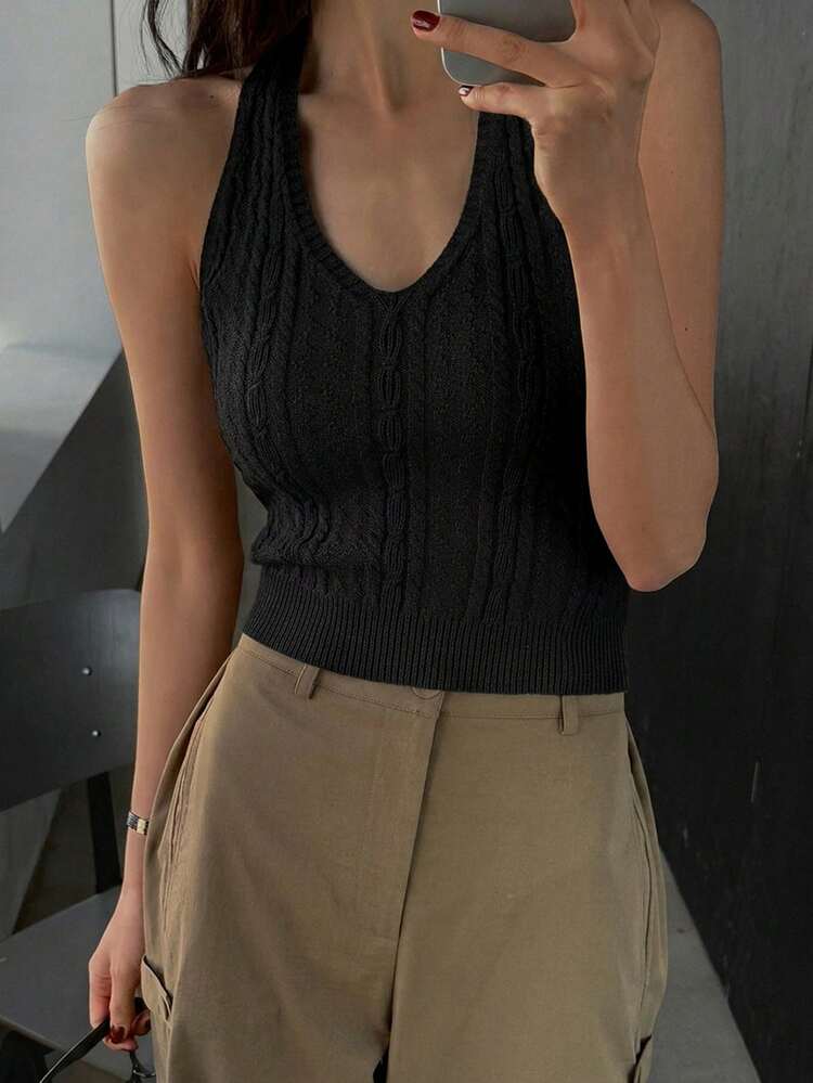 Women's Solid Color Fitted Halter Casual Street Sleeveless Sweater Vest