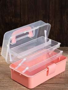 1PC Plastic 3-Layer Foldable Storage Box, Portable Multi-Purpose Organizer With Handle, Ideal For Medicine, Tools, Art & Craft, Sewing Supplies & Household Storage - Pink - View 7