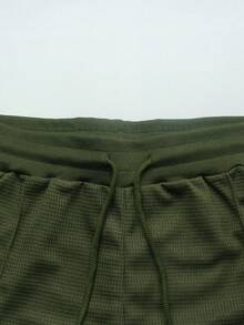 Manfinity Homme Conjunto de camisa polo y pantalones cortos de unicolor para hombre, casual y minimalista para uso diario - Verde militar - Ver 3