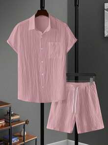 Genlund Manfinity RSRT Men's Casual Shirt And Shorts Set Holiday - Pink - View 4