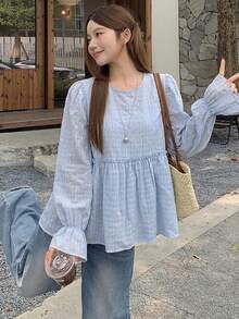 DAZY Women's Pink Round Neck A-Line Flare Sleeve Blouse - Baby Blue - View 5