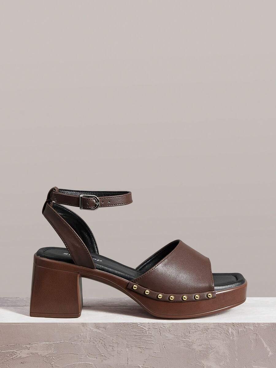 Styleloop Women's Square Toe Is Fashionable, Simple, Breathable And Comfortable, Buckle-Strapped Sandals For Daily Parties And Banquets, Holiday Atmosphere, Summer Wear, A Must For Travel - Brown - View 1