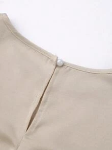 Franclia Đầm mùa hè mới, cổ tròn, không tay, gấu váy xếp ly. - Màu be - Xem 3