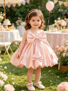 Glamorique Kids Vestido de satén con lazo y cuentas para niñas, vestido de niña de las flores para boda, fiesta de cumpleaños, actuación en el escenario, vestido de princesa, lindo vestido de fiesta para niños - Rosa - Ver 5