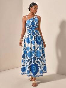 New Spring/Summer Casual Vacation Asymmetric Hollow-Out Backless Criss-Cross Strap Dress - Multicolor - View 8