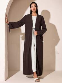 Veilorie Women's Solid Color Minimalist Long Sleeve Abaya - Coffee Brown - View 8