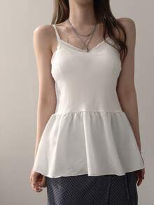 DAZY Áo camisole nữ màu trơn dáng ôm xòe nhẹ, thích hợp cho kỳ nghỉ hè. - trắng - Xem 4