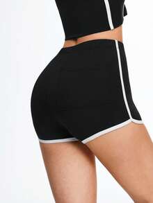 Eassivo Eassivo Women's Elastic Trim Comfortable Breathable Ballet Dance Shorts - Black and White - View 2