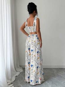 Elenzga Bộ đồ 2 món dành cho nữ, size tiêu chuẩn, gồm áo hai dây hở lưng và quần ống rộng có dây rút ở eo. - trắng - Xem 2