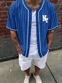 Aesthetic Post Men's Short Sleeve Striped Front Button Casual Shirt, Summer - Multicolor - View 3