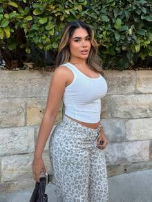Maria Perezxox Áo ba lỗ bó sát màu trơn xếp ly đính đá phong cách đường phố dành cho nữ - trắng - Xem 1