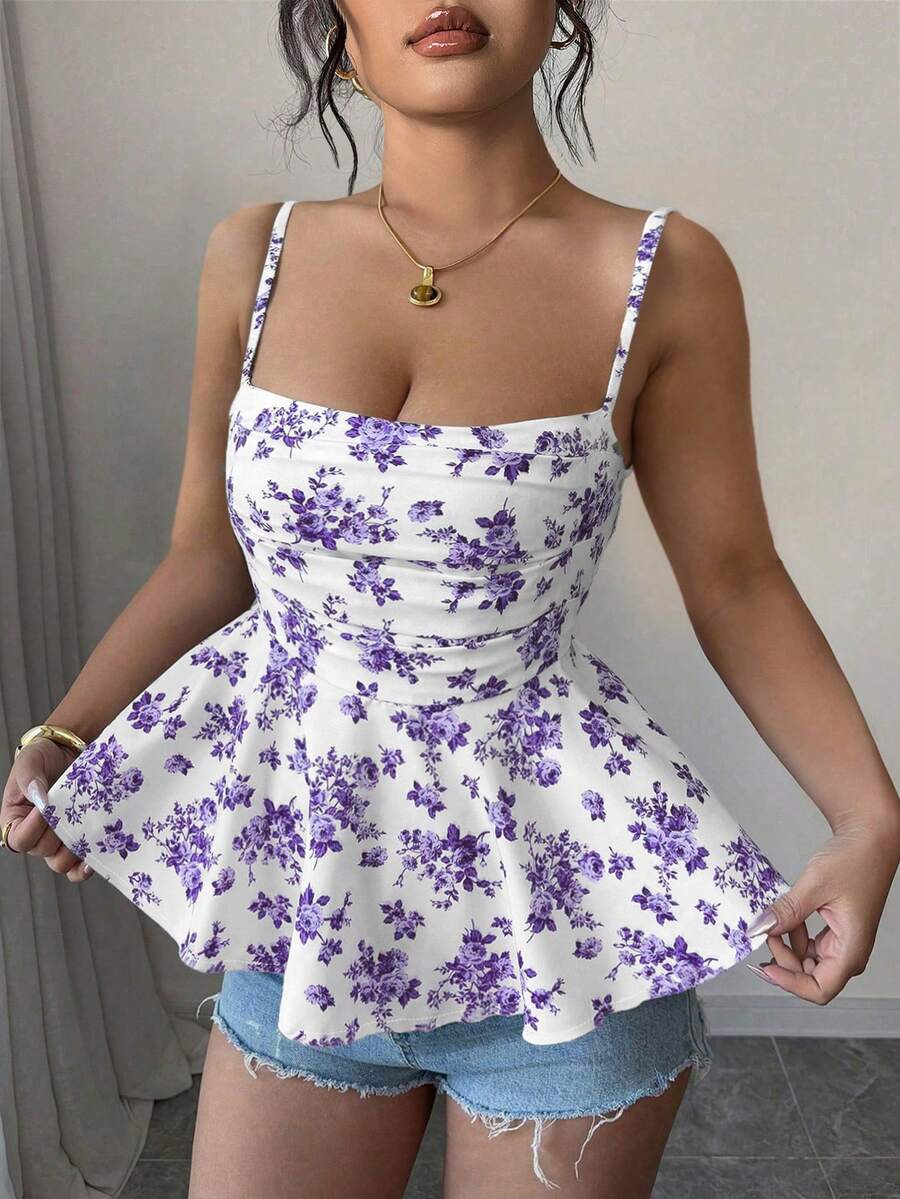 Elenzga Áo hai dây và áo vest dệt kim cỡ lớn, kiểu dáng thoải mái và gợi cảm, thích hợp cho kỳ nghỉ hè. - Màu tím - Xem 1