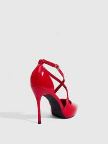 CUCCOO SZL Women's Shoes New Fashion Versatile Simple Sexy Dating Cross With Red High Heels - Red - View 3