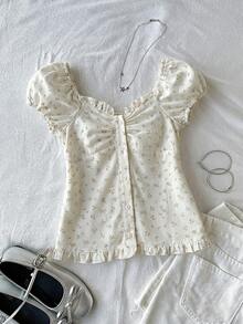 SHEIN Áo thun dệt kim in họa tiết, kiểu dáng lệch vai, thời trang thường ngày dành cho bé gái tuổi teen, đồng bộ cả gia đình. - Nhiều màu - Xem 3