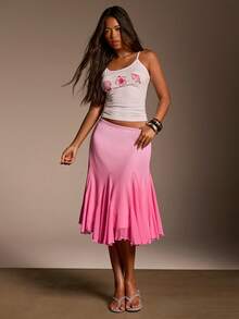 Women's Ombre Asymmetrical Hem Ruffle Hem Fashionable Versatile Skirt - Baby Pink - View 3