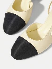 MOTF WOMEN SHOES NEW EUROPEAN AND AMERICAN STYLE SIDE AIR SPLICING ROUND TOE MEDIUM THICK HEEL SHOES, YELLOW VERSATILE COMFORTABLE CASUAL ELEGANT FASHION SLIP-ON CLASSIC HIGH HEELS - Yellow - View 4