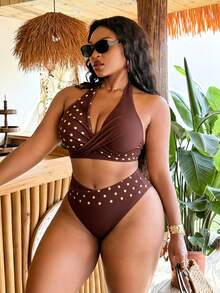 Swim Vcay Bộ đồ bơi tankini cổ yếm in họa tiết cỡ lớn - Nhiều màu - Xem 4