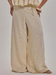 MUSERA Pantalones anchos con lazo lateral a lunares de talla grande, elegantes para vacaciones, playa y salida tardía - Multicolor - Ver 2