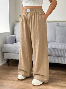 Solflare New Arrival Plus Size Casual Khaki Versatile Simple Pants - Khaki - View 5