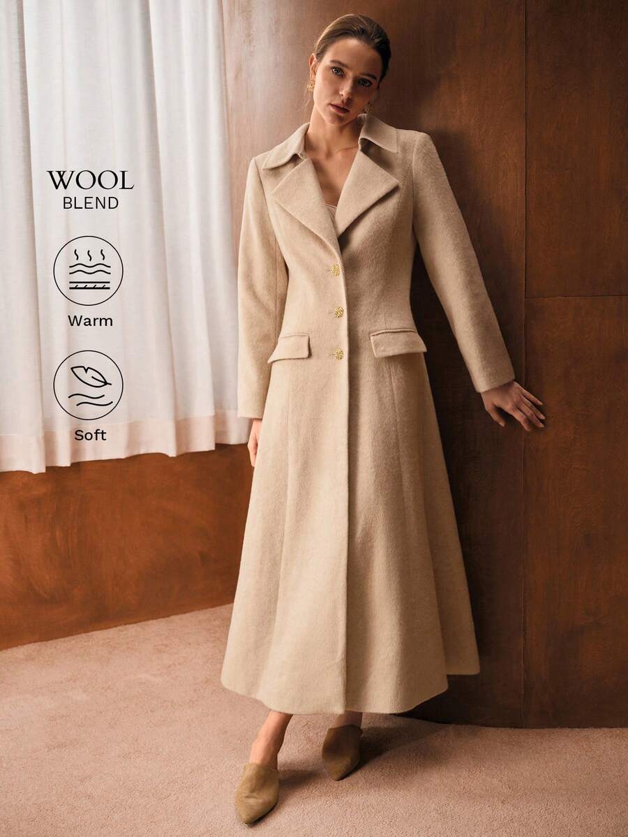 MOTF PREMIUM Women's Casual Elegant Single-Breasted Long Overcoat, Autumn/Winter