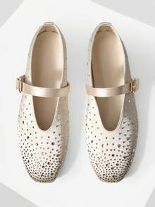 MOTF PREMIUM WOMEN'S COMMUTING CASUAL COMFORTABLE VERSATILE MARY JANE SQUARE TOE DIAMOND FLAT SHOES FOR CHRISTMAS - Beige Sardine - View 4