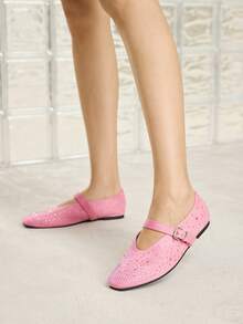 MOTF PREMIUM WOMEN'S COMMUTING CASUAL COMFORTABLE VERSATILE MARY JANE SQUARE TOE DIAMOND FLAT SHOES FOR CHRISTMAS - Coral Pink - View 8