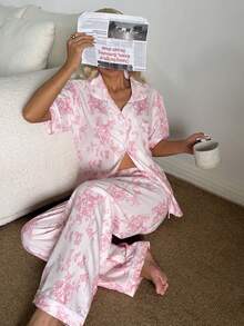 Napfluff Bubble Wrinkle Floral Print Short Sleeve Pajama Set - Baby Pink - View 6