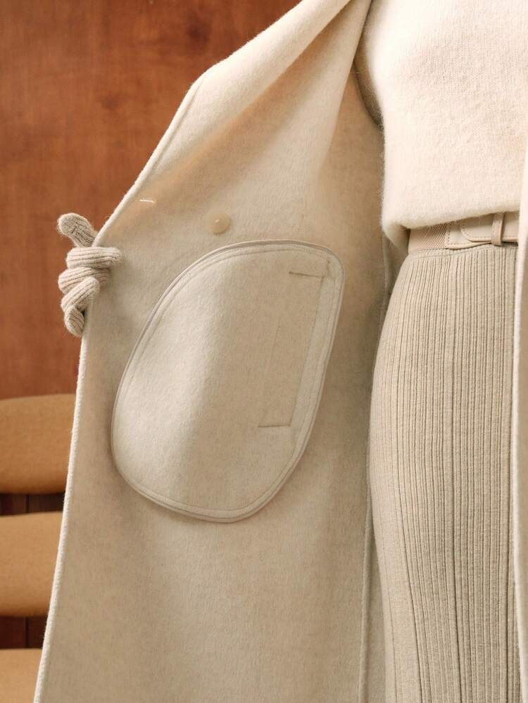 WOOL LAPEL COLLAR BELTED PEA OVERCOAT