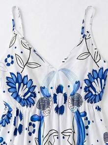 Sweetra Bohemian Style Printed Beach Slip Dress - Blue - View 3