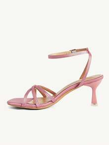 CUCCOO CHICEST Gentle Girly Pink Cross-Strapped Sandals, Square Heel Design, Summer Versatile Commuter Shoes Summer Shoes - Pink - View 10