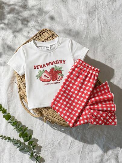 Conjunto de camiseta sin mangas de cuello redondo con estampado y pantalones casuales simples y versátiles para bebé niña/niña pequeña, adecuado para el ocio diario, juegos en la playa o paseos por el parque