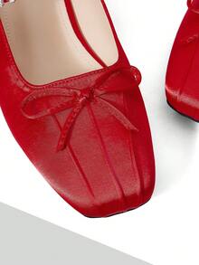 MOTF BAILARINAS MARY JANE CON PUNTA CUADRADA Y DETALLES DE RHINESTONES PARA NAVIDAD - Rosa Roja - Ver 6