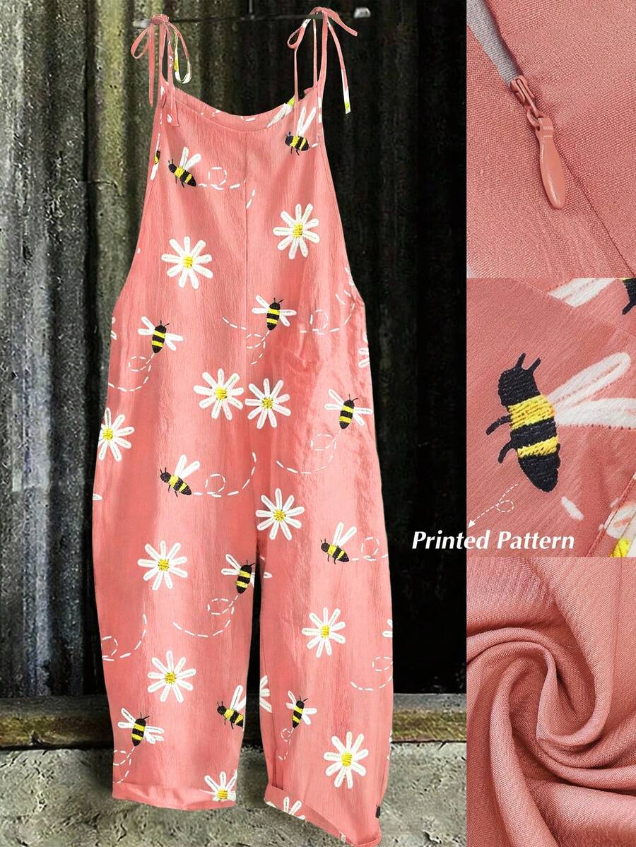 Linhara Plus Size Women Casual Printed Jumpsuit Fall - Pink - View 1