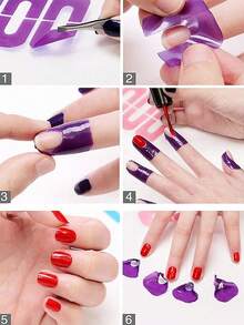 10 Sheets/Roll Disposable Nail Polish Protective Tape – U-Shaped Adhesive Tape, Suitable For Manicures, Prevents Nail Polish From Overflowing To The Edges Of Nails And Skin. Easy-To-Remove Nail Protection Tape, Ideal For Home DIY Manicure Art. - Purple - View 5
