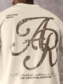 STYNVO Camiseta de manga larga con estampado de moda callejera de corte holgado para hombre - Albaricoque - Ver 4