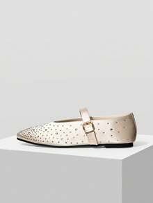 MOTF PREMIUM WOMEN'S COMMUTING CASUAL COMFORTABLE VERSATILE MARY JANE SQUARE TOE DIAMOND FLAT SHOES FOR CHRISTMAS - Beige Sardine - View 2
