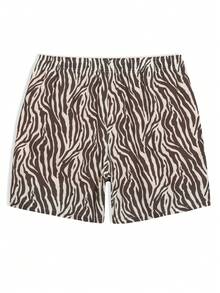 Manfinity Swimmode Men's Zebra Print Beach Vacation Shorts,Couple Pink Tiger White Camo,Summer,Casual,Beach,Holiday,Vacation,Holiday Hawaii Tropical Swim Bathing Outfit - Brown - View 7